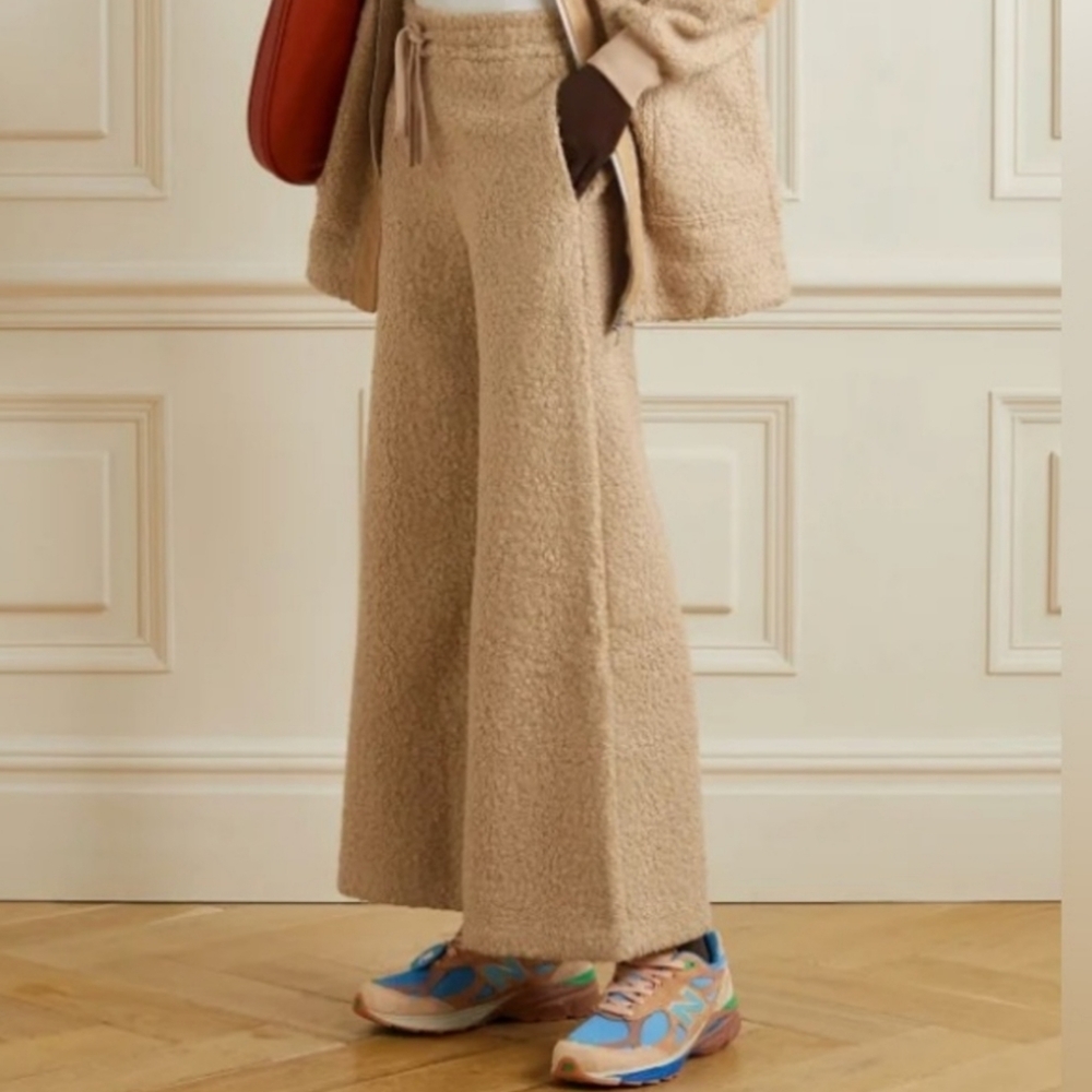 STAUD Beige Wide-Leg Sherpa Track Pants